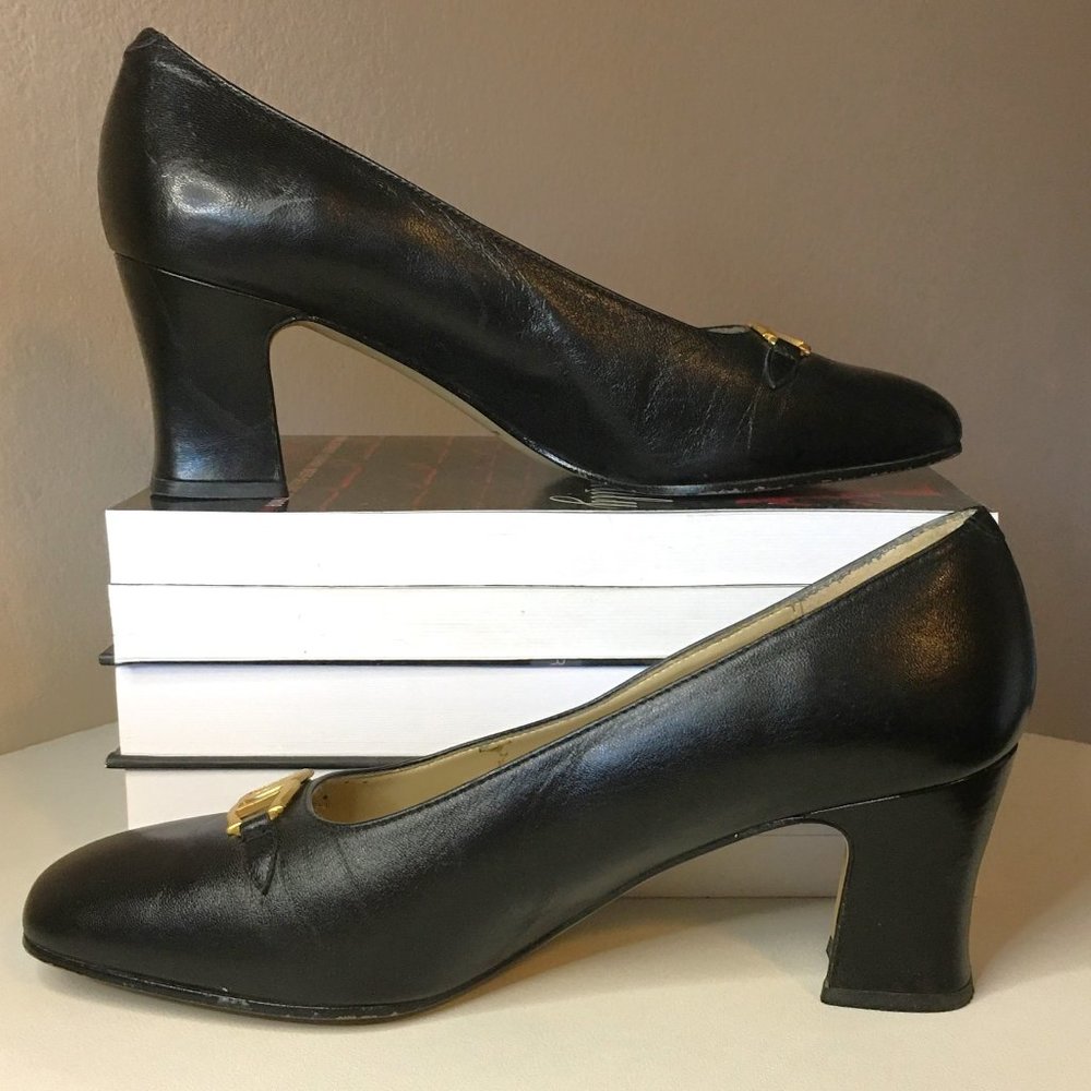 ETIENNE AIGNER Black Leather "Monte Carlo" Block Heel Pumps   7M - Picture 3 of 14